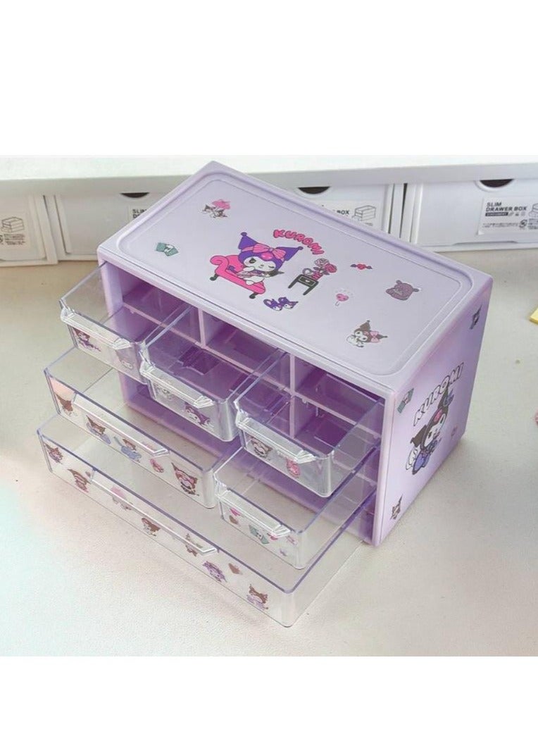 Golden Desk Organizer with 6 Drawers, Clear Plastic Desk Storage Box, Desktop Organization for Office Supplies, Gel Pens, Pencils, Markers, Tape, Erasers, Paperclips, Chargers and Gift beautiful stickers (Purple-6 Draws)  - Image 4