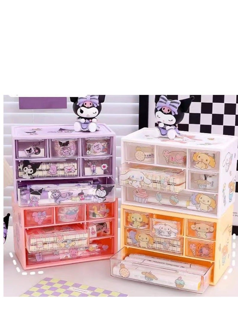 Golden Desk Organizer with 6 Drawers, Clear Plastic Desk Storage Box, Desktop Organization for Office Supplies, Gel Pens, Pencils, Markers, Tape, Erasers, Paperclips, Chargers and Gift beautiful stickers (Purple-6 Draws)  - Image 5