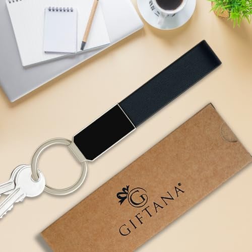 Giftana Black Leather Metal Modern Keychain for Bike, Leather Metal Key chain for Car, Silver Keyring Keychain Holder for Men, Birthday Gifts for Friends (Pack of 1) - Image 2