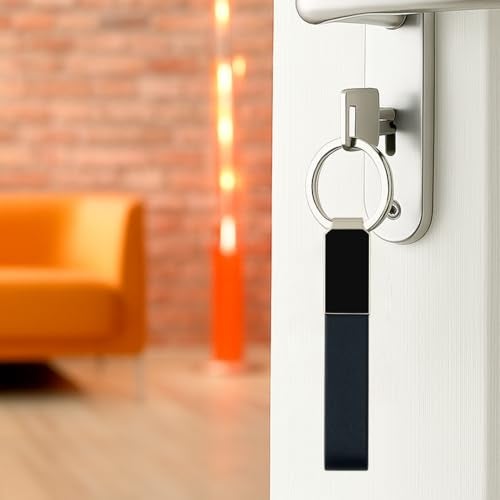 Giftana Black Leather Metal Modern Keychain for Bike, Leather Metal Key chain for Car, Silver Keyring Keychain Holder for Men, Birthday Gifts for Friends (Pack of 1) - Image 3