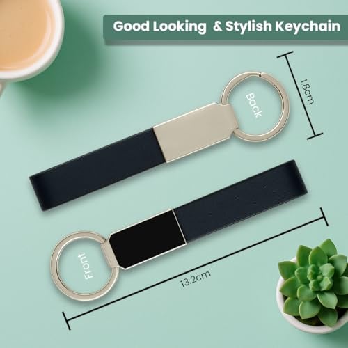 Giftana Black Leather Metal Modern Keychain for Bike, Leather Metal Key chain for Car, Silver Keyring Keychain Holder for Men, Birthday Gifts for Friends (Pack of 1) - Image 4
