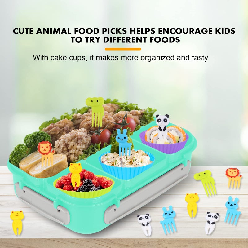 Yumuk Bento Box  Lunch Box Kids  1300ML Bento Box Adult Lunch Box with 4 Compartment &Food Picks Cake Cups  Lunch Box Containers for Adults/Kids/Toddler  Leak-Proof  Microwave/Dishwasher/Freezer Safe(Green) - Image 4