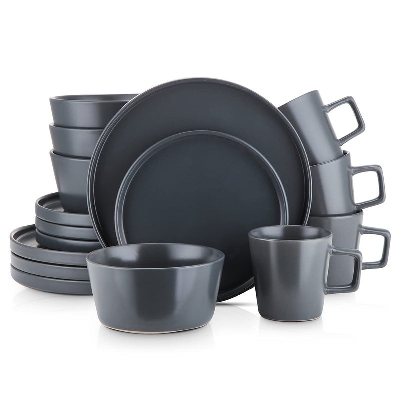 Stone Lain Coupe Stoneware Dinnerware Set Service for 4 Gray Matte