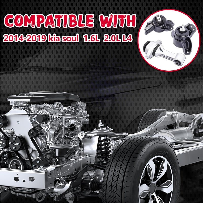 QRYIPPDM Engine Motor & Transmission Mount Set for Kia Soul - Image 3