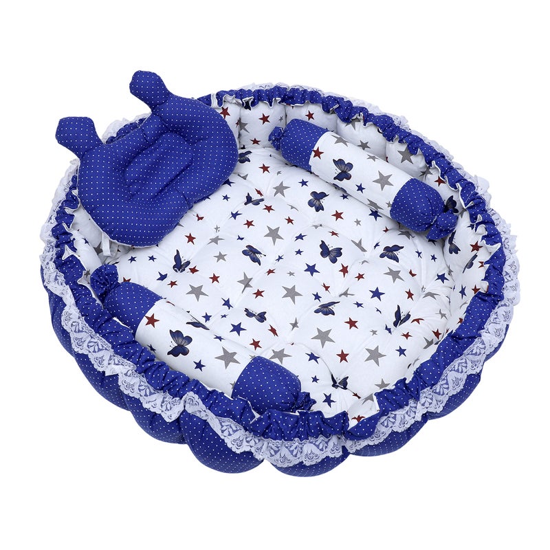 Remixon REMIXON Blue 3 Pillow with Mosquito Protection Net & Round Shape Cotton Baby Bed for 0-1 Year BB20  - Image 5