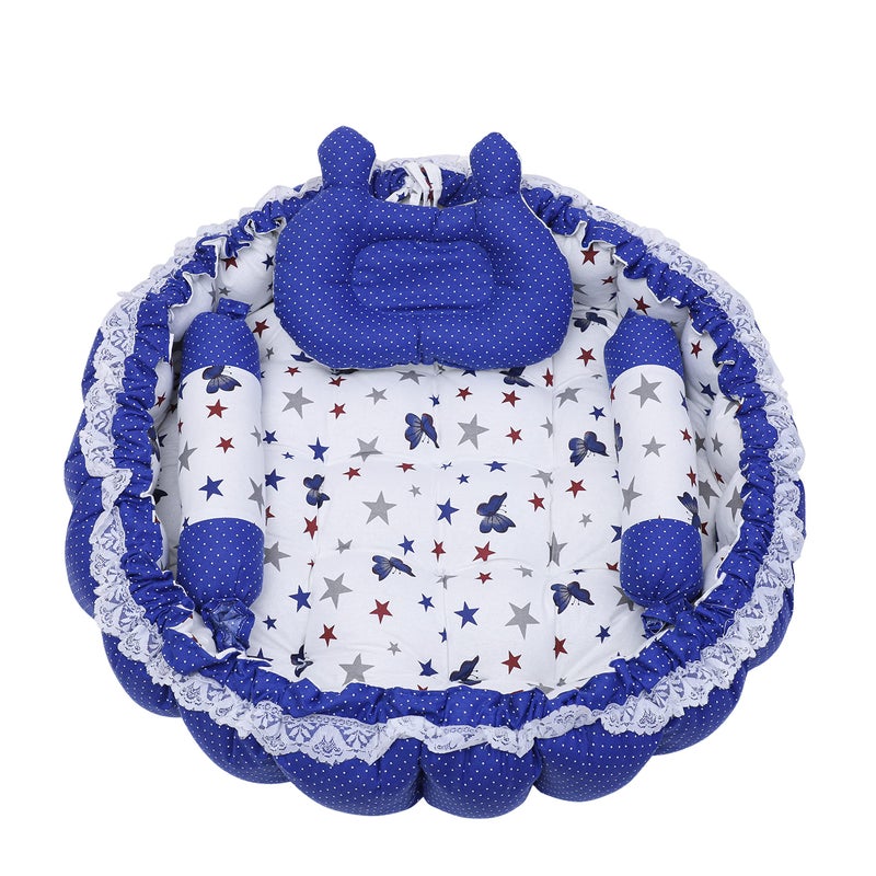 Remixon REMIXON Blue 3 Pillow with Mosquito Protection Net & Round Shape Cotton Baby Bed for 0-1 Year BB20  - Image 3