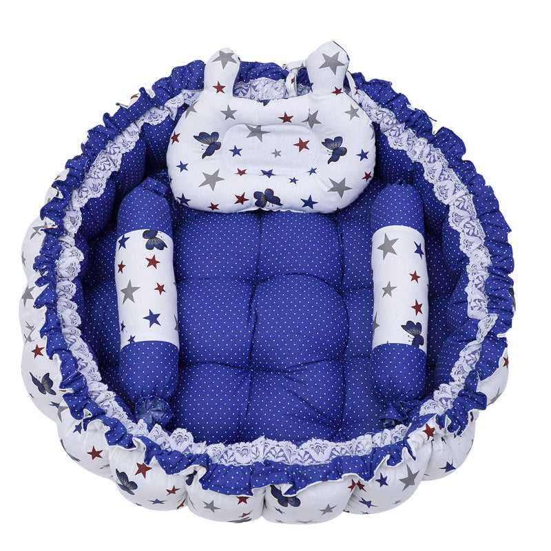 Remixon REMIXON Blue 3 Pillow with Mosquito Protection Net & Round Shape Cotton Baby Bed for 0-1 Year BB20  - Image 4