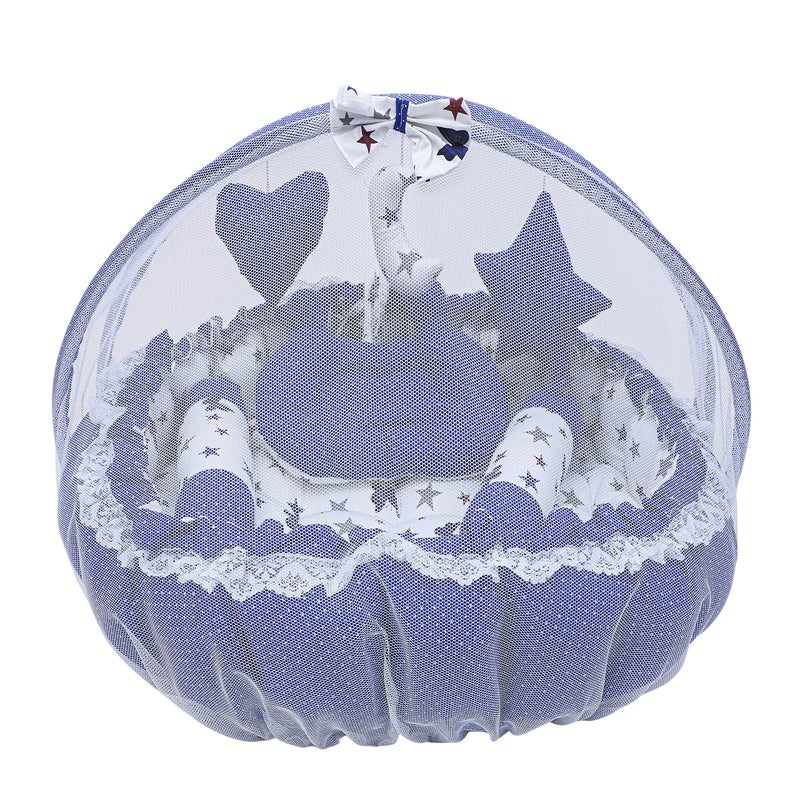 Remixon REMIXON Blue 3 Pillow with Mosquito Protection Net & Round Shape Cotton Baby Bed for 0-1 Year BB20  - Image 2