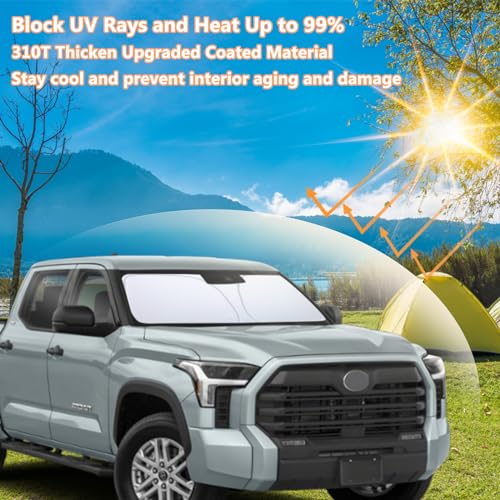 TOPINSTALL 2025 واقي شمس الزجاج الأمامي متوافق مع تويوتا تندرا 2022-2025، 310T سميك مخصص قابل للطي واقي شمس الزجاج الأمامي يحمي من الأشعة فوق البنفسجية والحرارة - Image 2