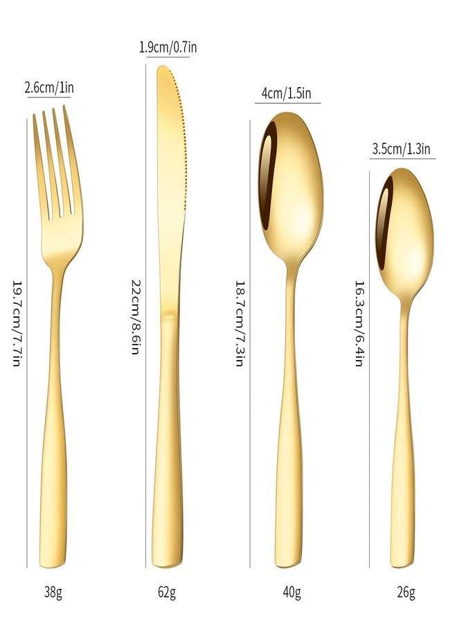 KESESU Stainless Steel Cutlery Set for Dining Table, 4 Piece Mixed Tableware Set for Serving Flatware, Kitchen Utensils for Eating, Dishwasher Safe (Gold) - Image 2