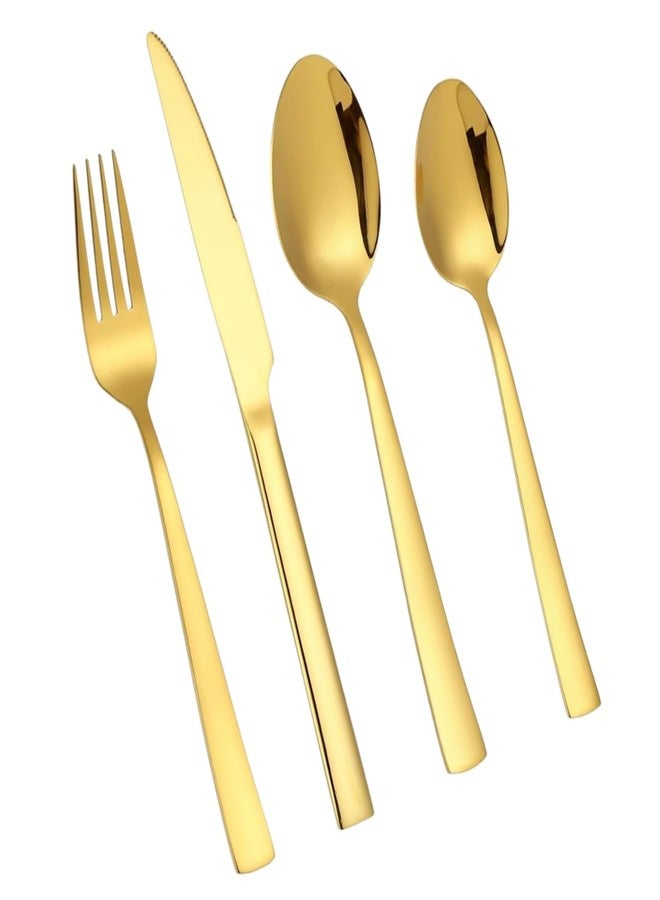 KESESU Stainless Steel Cutlery Set for Dining Table, 4 Piece Mixed Tableware Set for Serving Flatware, Kitchen Utensils for Eating, Dishwasher Safe (Gold) - Image 1