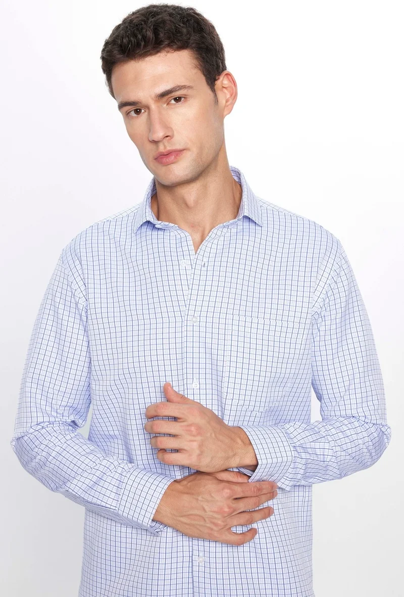 تودورس Men's Classic Fit Regular Cut Long Sleeve Single Pocket Striped Italian Collar Shirt