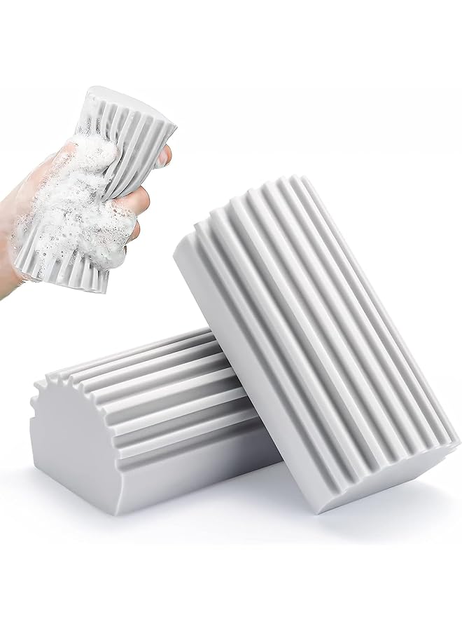 erorex 2 pcs Sponge Duster, Damp Clean Duster, Reusable Dusters Damp, For Cleaning Baseboards, Vent, Railings, adiators, Fans, Cobwebs (Grey) - Image 1