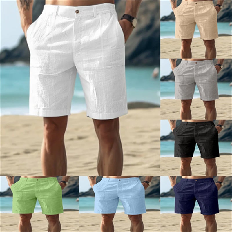 Men'S New Summer Linen Fashionable Beach Breathable Straight Casual Shorts - Image 2