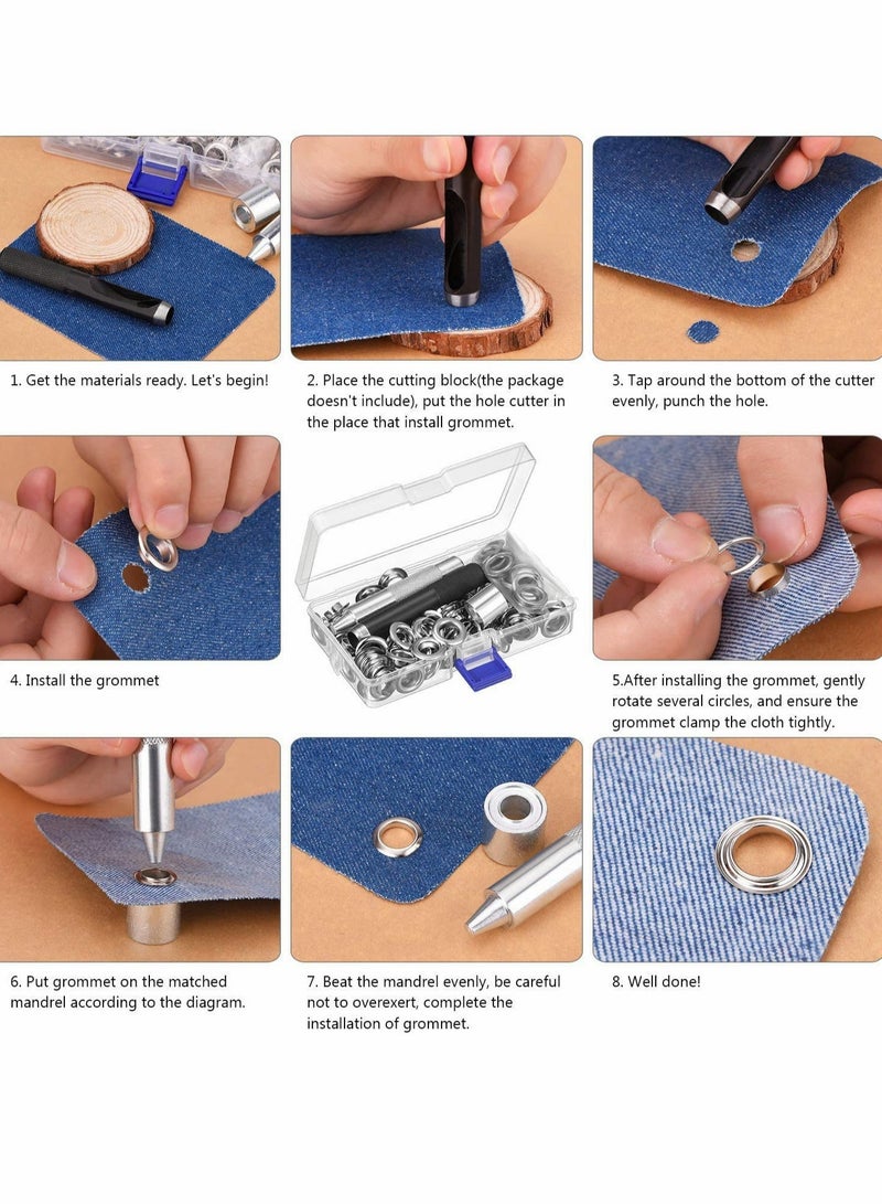 KASTWAVE Grommet Kit Eyelet Kit Punch Grommets Eyelets with 3 Pieces Install Tool for Tarpaulin Fabric Curtains, Craft Making, Bags Clothes Shoes, Crafts DIY Projects  - Image 3