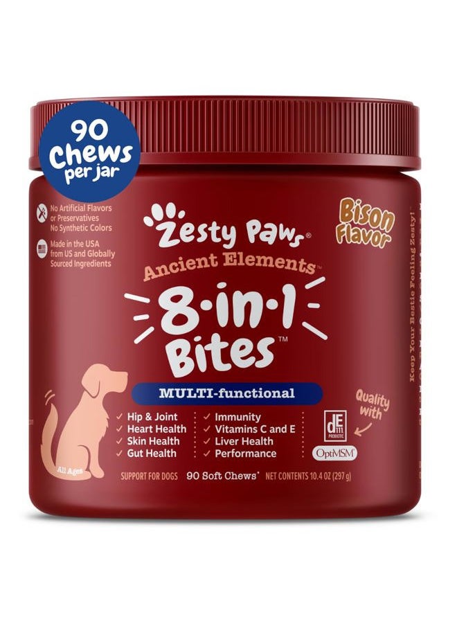 Zesty Paws - Dog Multivitamin, Chewable Dog Vitamins and Supplements for Hip & Joints, Skin & Coat, Omega 3 Fish Oil for Dogs- Senior & Puppy Multivitamin - Bison- 90ct - Image 1
