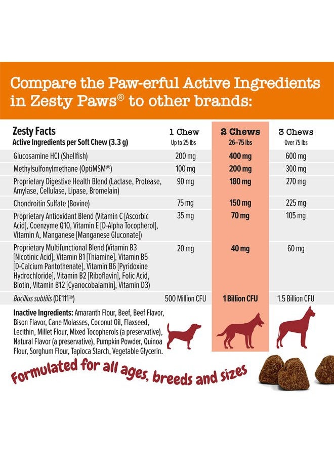Zesty Paws - Dog Multivitamin, Chewable Dog Vitamins and Supplements for Hip & Joints, Skin & Coat, Omega 3 Fish Oil for Dogs- Senior & Puppy Multivitamin - Bison- 90ct - Image 1