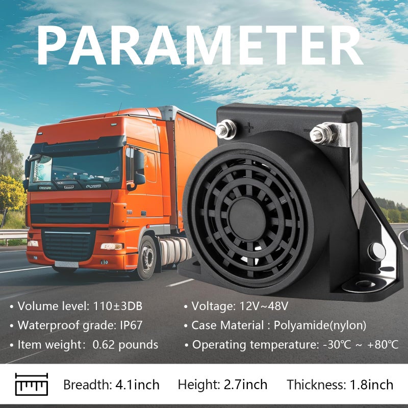 BANHAO Car Back-up Alarm, 110dB 12V-48V DC Waterproof Industrial Heavy-Duty Backup Reverse Warning Alarm with Super Loud Beeper Tone for Truck Van Freight Car Lorry Heavy Vehicles - Image 2