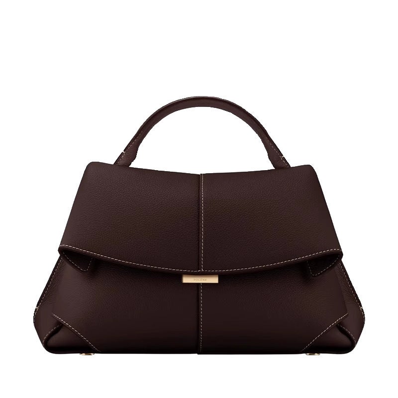 Cross-border polen smile bag French niche leather womens bag 2024 new MOKKI fashion shoulder handbag Ebony color 
