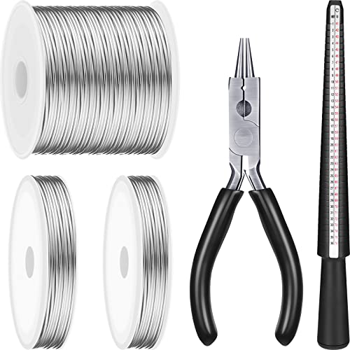 Hotop Jewelry Wire for Jewelry Making 18/20/22 Gauge Craft Wire with Pliers and Ring Sizer Beadingaluminum Craft Wire(3 Rolls,Silver,1 mm, 0.8 mm, 0.6 mm (25 m)) - Image 1