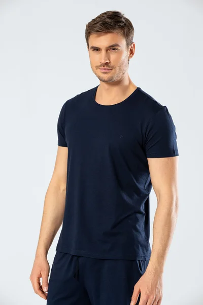 cacharel 2169 Modal O Neck Men's T-Shirt - Navy Blue