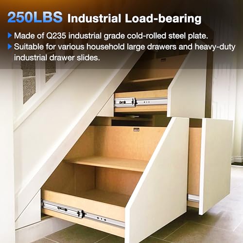 REGUDA Heavy Duty Drawer Slides Full Extension Runners 12 14 16 18 20 22 24 26 28 30 32 34 36 38 40 Inch Side Mount Rails for Drawer Capacity 250 lb 1 Pair - Image 2