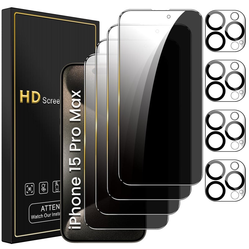 Romkasi 4 Pack Privacy Screen Protector for iPhone 15 Pro Max 67 Inch with 4 Pack Camera Lens Protector Anti Spy Tempered Glass Film AntiScratch Touch Sensitive Case Friendly - Image 3