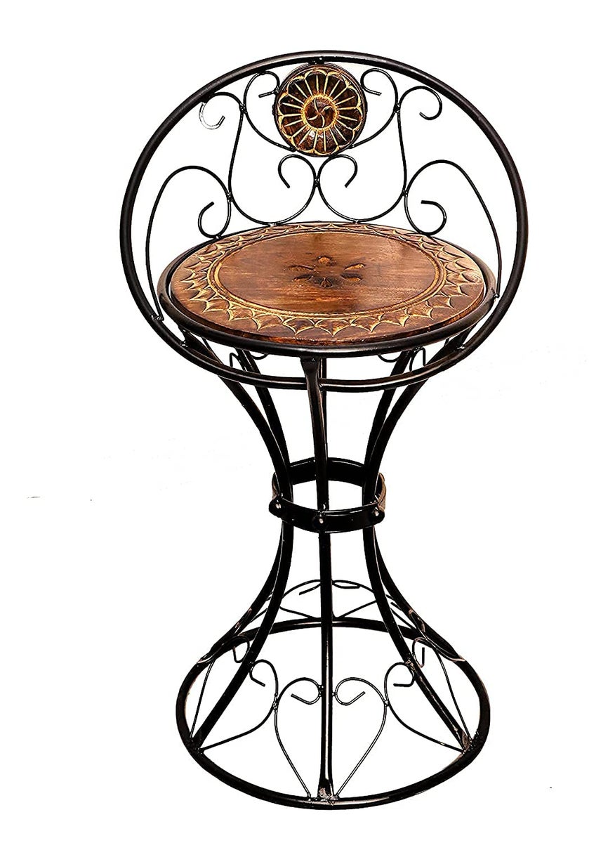 Giftoshopee Giftoshopee Wooden and Wrought Iron ChairBar ChairBar StoolOutdoor and Indoor Chair for Living Room Drawing RoomBrown Black  - Image 1