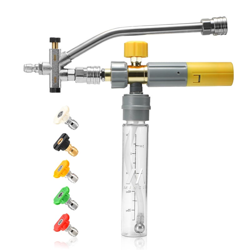 M MINGLE Mini Foam Cannon for Pressure Washer, Magnetic Foam Cannon with Dual Connector, Undiluted Foam Blaster with 5 Nozzle Tips, 1/4 Inch Quick Connect - Image 1