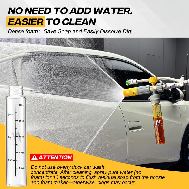 M MINGLE Mini Foam Cannon for Pressure Washer, Magnetic Foam Cannon with Dual Connector, Undiluted Foam Blaster with 5 Nozzle Tips, 1/4 Inch Quick Connect - Image 3