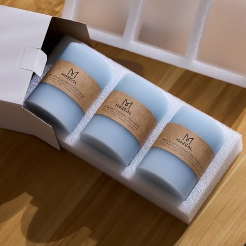 MOZEAL 3" x 4" Hand-Poured Unscented Baby Blue Candle, Dripless Sky Blue/Light Blue Pillar Candle Set of 3, Long Clean Burning, Approx 72 Hours Burn Time, Rustic Country Style, Home Decor - Image 5