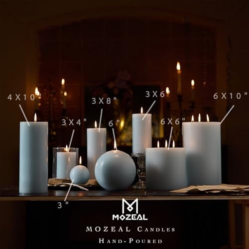 MOZEAL 3" x 4" Hand-Poured Unscented Baby Blue Candle, Dripless Sky Blue/Light Blue Pillar Candle Set of 3, Long Clean Burning, Approx 72 Hours Burn Time, Rustic Country Style, Home Decor - Image 4