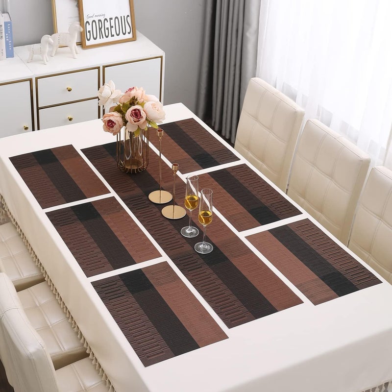 GOPAD Set of 6 Table Placemats with Runner PVC Rectangular Vinyl Stain Resistant HeatResistant Placemats for Kitchen Dining Table 6 Table Placemats45 30 Cm 1 Runner30 180 CmMulticolor - Image 3