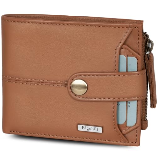RIGOHILL Doger Cognac Brown Mens Leather Wallet | Leather Wallet for Men | RFID Mens Wallet - Image 1