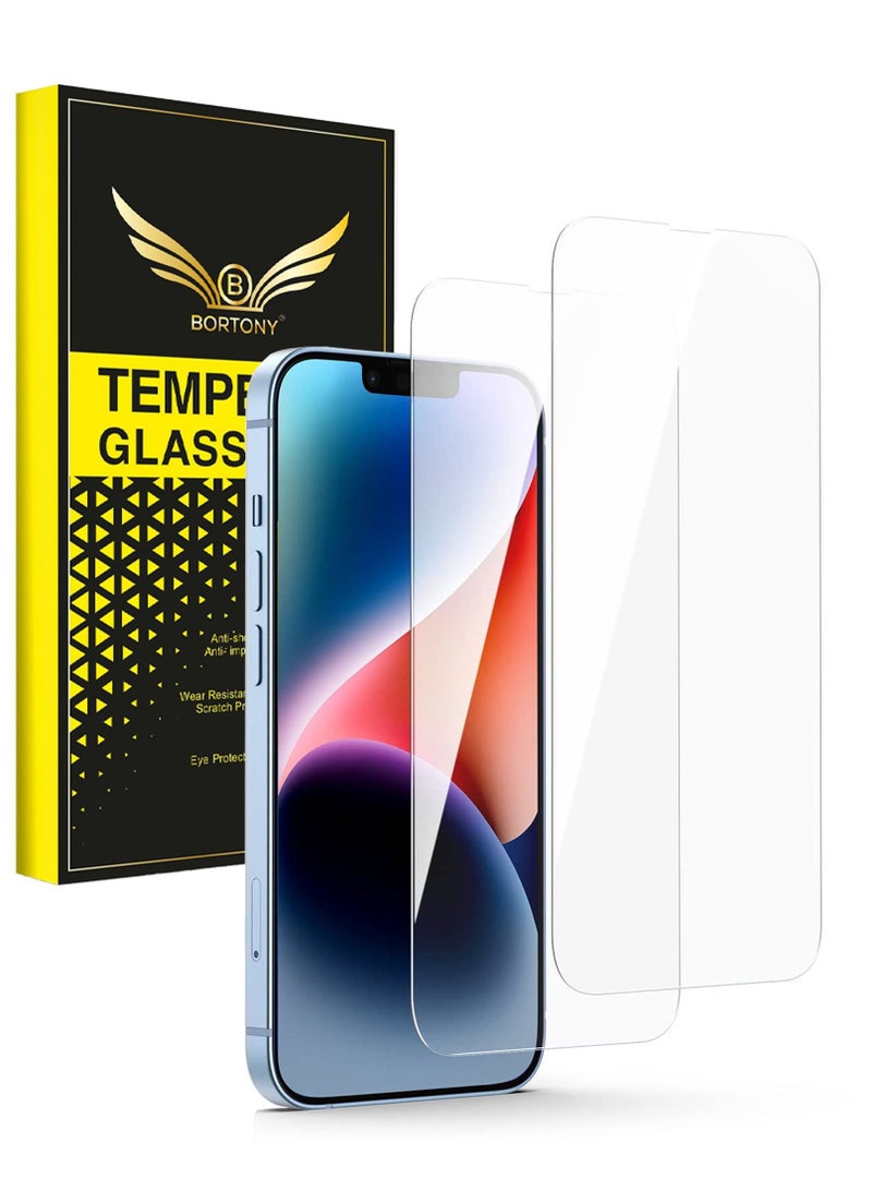 BORTONY Pack of 2 Tempered Glass Screen Protector for 14/14 Pro/13/13 Pro 6.1 Inch Easy Installation Bubble Free HD Clear Scratch Resistant Anti-Fingerprint Full-Screen Coverage Compatible with Apple iPhone 1 - Image 1