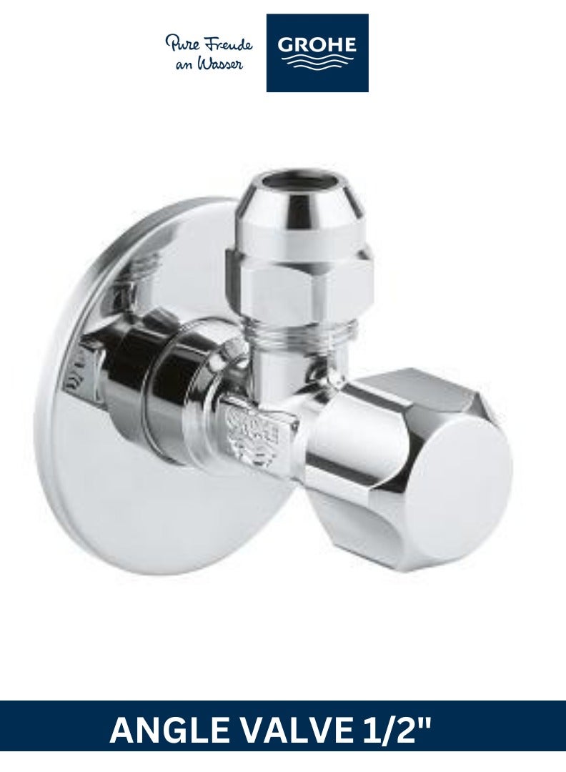 Grohe 22018000 Angle Valve for Single Lever Mixer Tap with Roughened Thread for Simple Sealing, Wall Connection 1/2 Inch with Slide Rosette, 3/8 Inch Outflow - Image 1