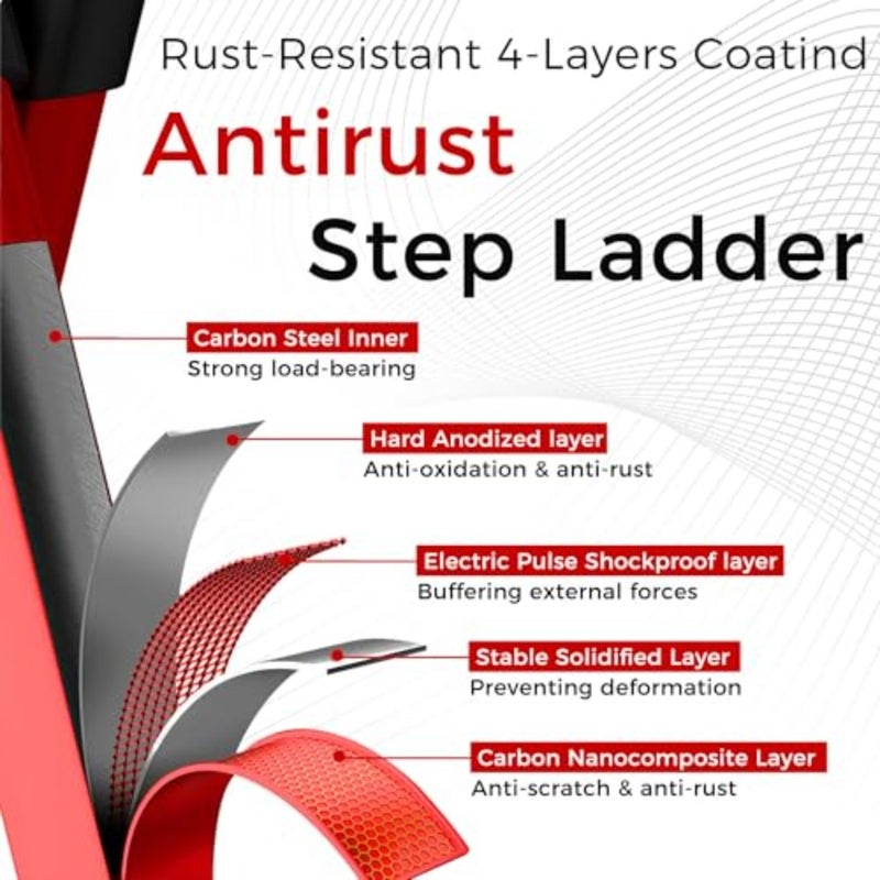 Foldable Ladder 3 Steps Heavy Duty Steel for Home Kitchen Garden Garage Storage with Wide Anti-Slip Pedal Compact Design Red - Image 5