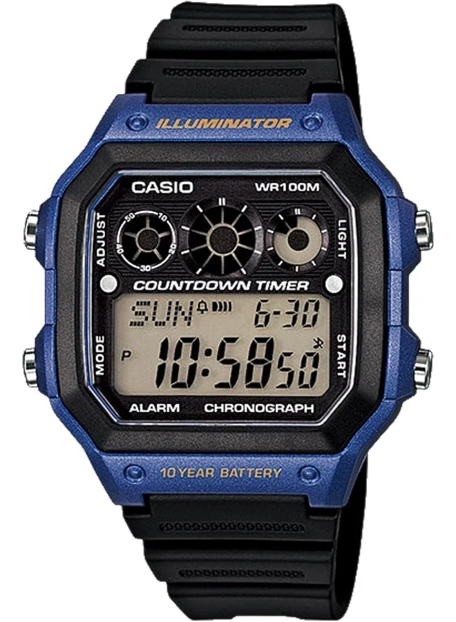 كاسيو Casio Men's Watch - AE-1300WH-2AVDF Blue/Grey Dial, Black Band