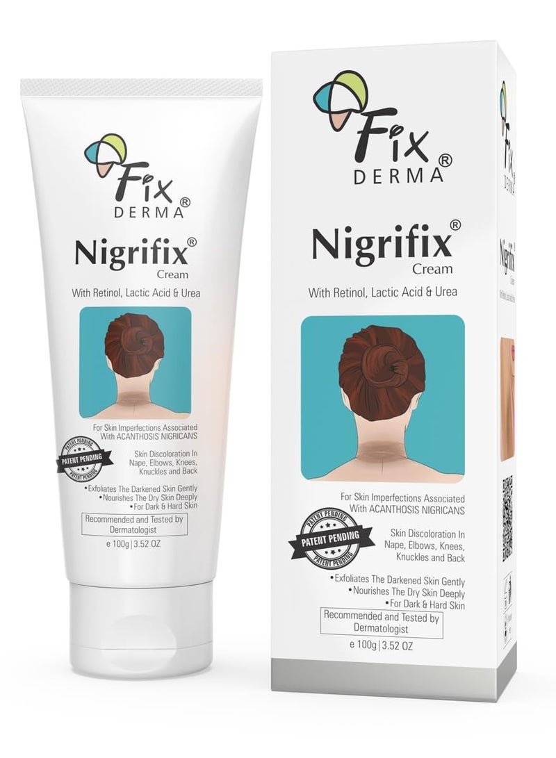 FIXDERMA Nigrifix Cream for Acanthosis Nigricans with Lactic Acid For Body Parts like Neck, Ankles, Knuckles, Armpits, Thighs & Elbows | Exfoliant 100 gm (Pack of 1) - Image 1