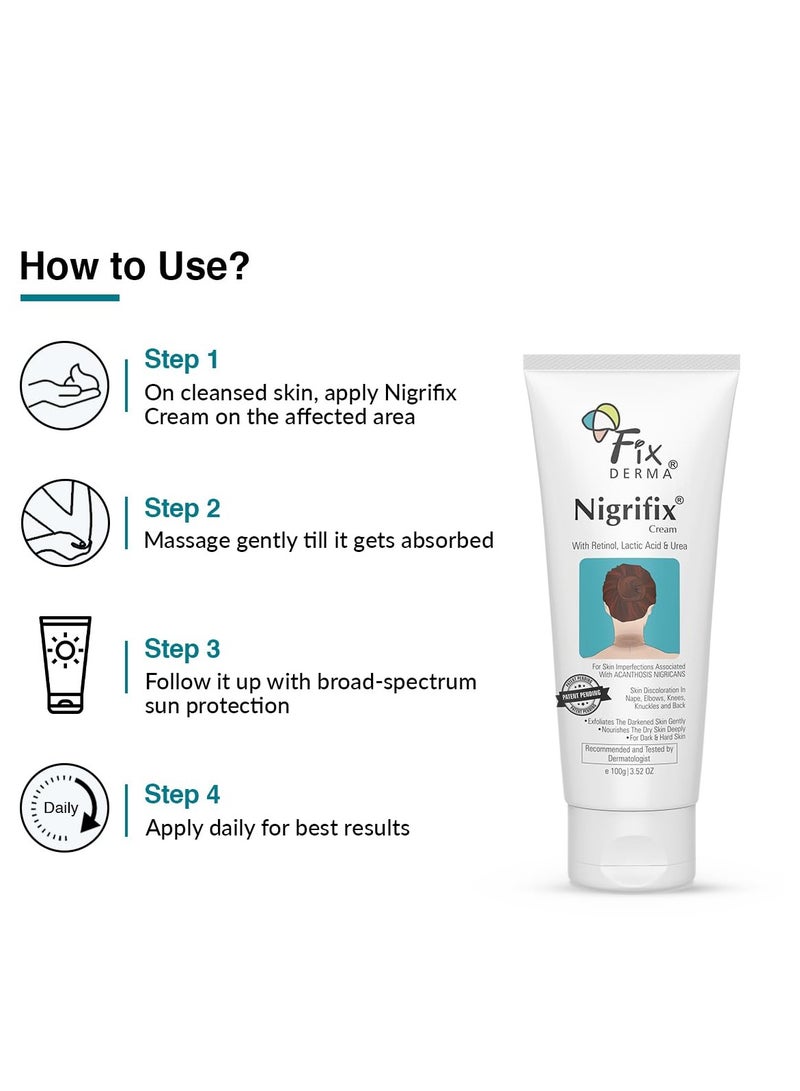 FIXDERMA Nigrifix Cream for Acanthosis Nigricans with Lactic Acid For Body Parts like Neck, Ankles, Knuckles, Armpits, Thighs & Elbows | Exfoliant 100 gm (Pack of 1) - Image 5