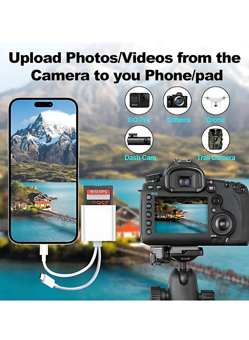XiaoGiqi قارئ بطاقة Sd لجهاز iPhone و iPad وكاميرا، قارئ بطاقة ذاكرة مزدوج الشق يدعم بطاقة SD و TF، عارض كاميرا Trail، محول بطاقة Sd، قارئ بطاقة Micro Sd محمول، توصيل وتشغيل - Image 3