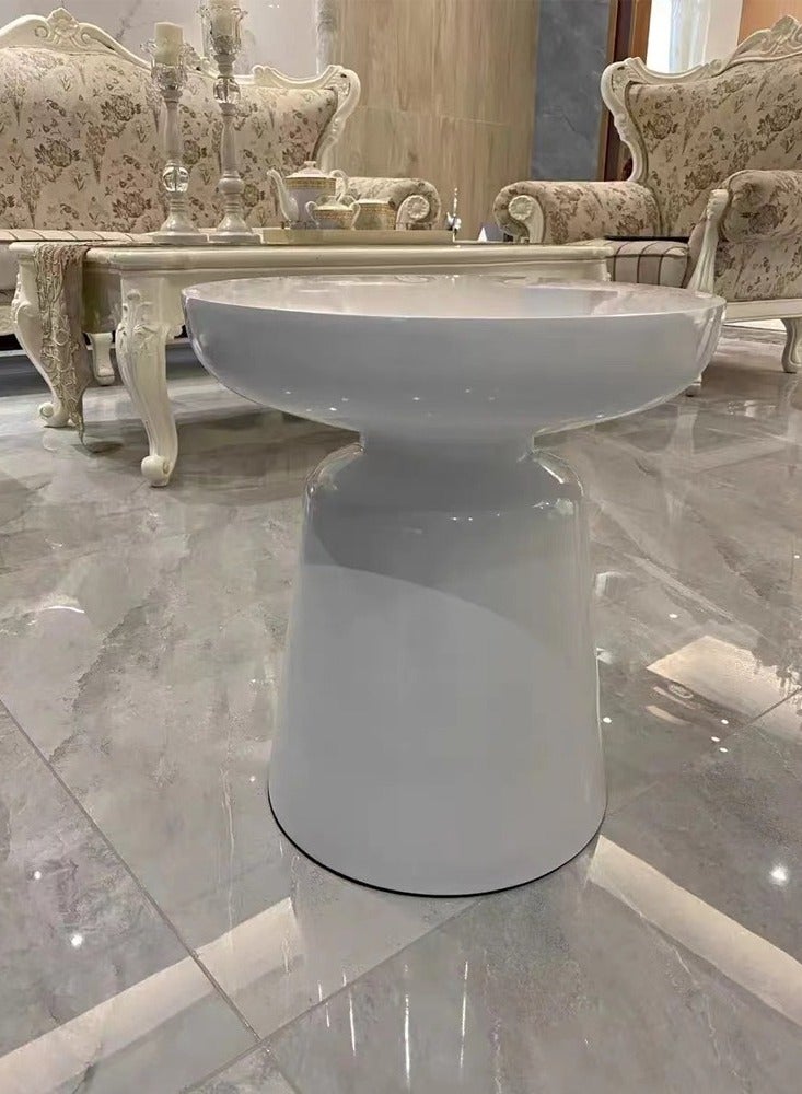 سي آند سي هوم طاولة قهوة حديثة فاخرة على الطراز الاسكندنافي طاولة جانبية مستديرة مع قاعدة معدنية مذهبة إطار ديكور المنزل طاولة مركز أثاث منزلي مناسب لغرفة المعيشة شرفة غرفة نوم 40x45 سم (مجمعة بالكامل) - Image 2