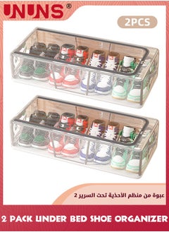 UNUNS Under Bed Shoe Storage Organizer,Set Of 2 Large Containers,Each Fits 12 Pairs Of Shoes,Sturdy Underbed Shoes Container With Handles And Clear Window,Foldable Shoe Storage For Kids And Adults,Clear,60X30X16CM  - Image 1