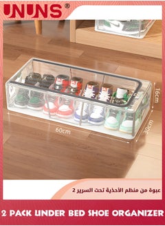 UNUNS Under Bed Shoe Storage Organizer,Set Of 2 Large Containers,Each Fits 12 Pairs Of Shoes,Sturdy Underbed Shoes Container With Handles And Clear Window,Foldable Shoe Storage For Kids And Adults,Clear,60X30X16CM  - Image 2