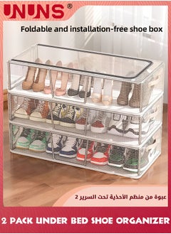 UNUNS Under Bed Shoe Storage Organizer,Set Of 2 Large Containers,Each Fits 12 Pairs Of Shoes,Sturdy Underbed Shoes Container With Handles And Clear Window,Foldable Shoe Storage For Kids And Adults,Clear,60X30X16CM  - Image 4