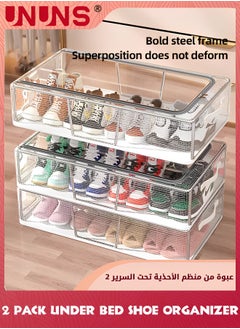 UNUNS Under Bed Shoe Storage Organizer,Set Of 2 Large Containers,Each Fits 12 Pairs Of Shoes,Sturdy Underbed Shoes Container With Handles And Clear Window,Foldable Shoe Storage For Kids And Adults,Clear,60X30X16CM  - Image 5