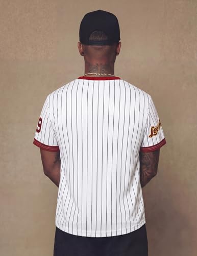 Vamtac Striped Jersey Shirts for Men Baggy Y2K V Neck Number Graphic Tees Summer Tops Bright Red XL - Image 3