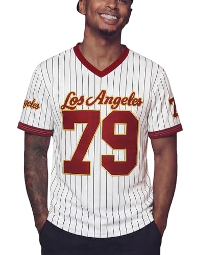 Vamtac Striped Jersey Shirts for Men Baggy Y2K V Neck Number Graphic Tees Summer Tops Bright Red XL - Image 1