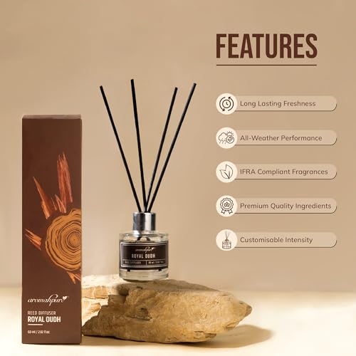 aromahpure مجموعة معطر الهواء الفاخر من أرومابيور - عود | 60 مل مع 4 عيدان ألياف طويلة الأمد حتى 35 يوم | معطر غرفة لغرفة النوم، الحمام، المكتب | خالٍ من السموم، علاج عطري، تخفيف التوتر - Image 3