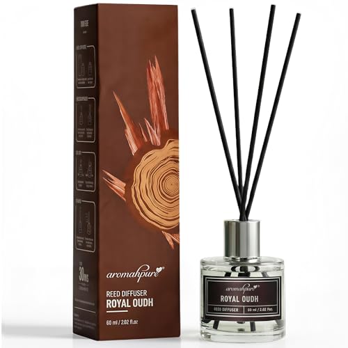 aromahpure مجموعة معطر الهواء الفاخر من أرومابيور - عود | 60 مل مع 4 عيدان ألياف طويلة الأمد حتى 35 يوم | معطر غرفة لغرفة النوم، الحمام، المكتب | خالٍ من السموم، علاج عطري، تخفيف التوتر - Image 1